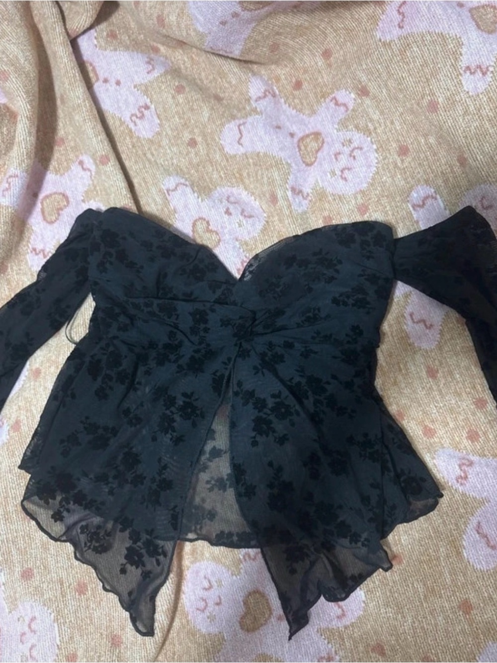 Princess Polly Black Floral Off-Shoulder Sheer Blouse